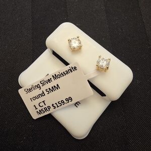 Certified Sterling Silver Moissanite 5mm Round Stud Earrings - Gold Plated
